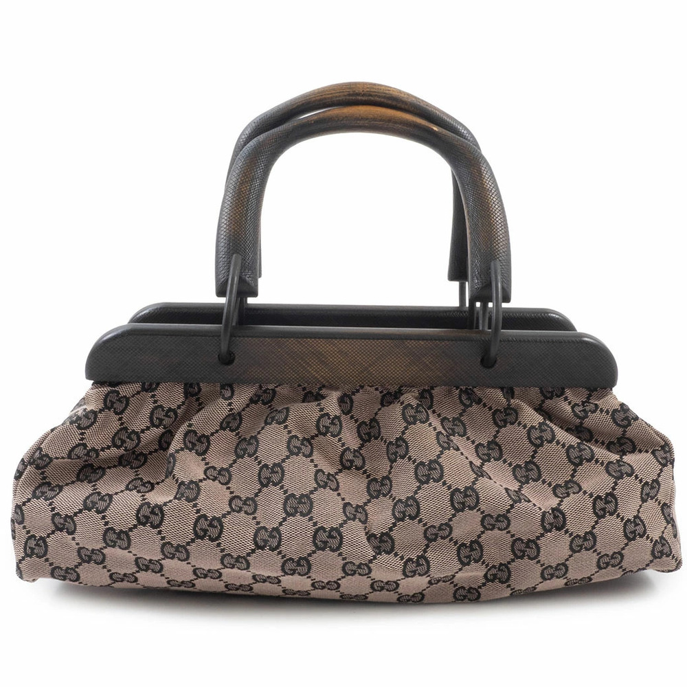 Gucci bag wood handle handbag GG canvas beige